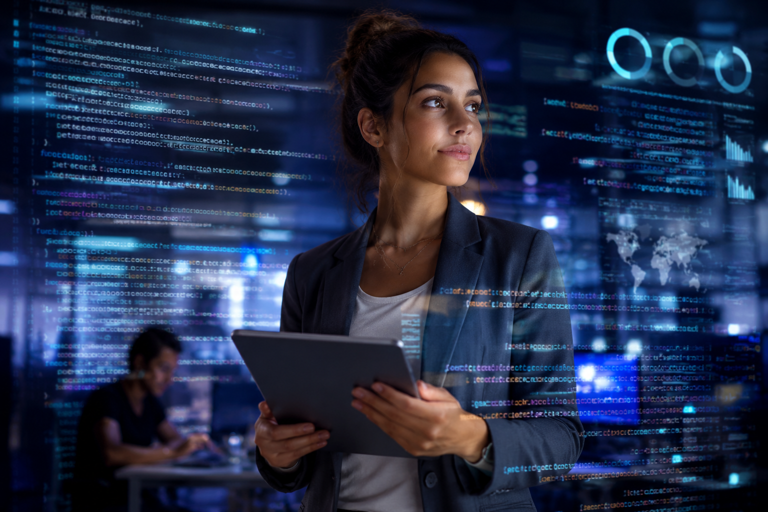 Profissional trabalhando com soluções digitais
